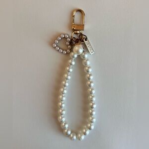 Handmade Faux Pearl Bag Charm Keychain Gold Tone - Coquette Girly